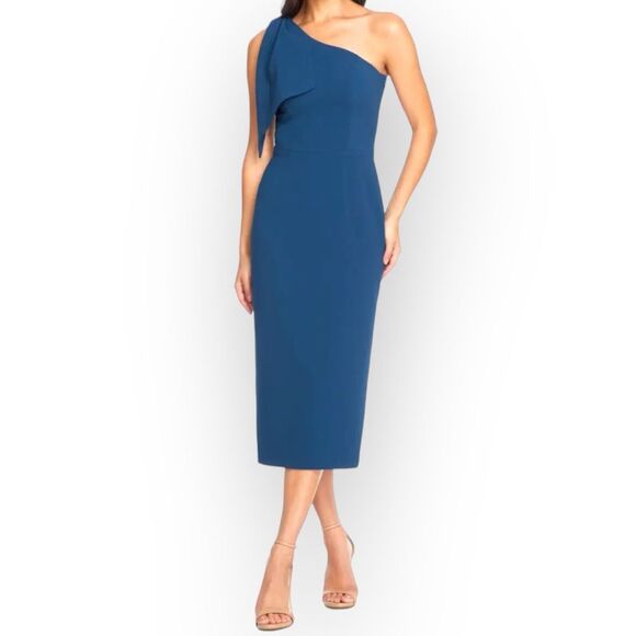 DRESS THE POPULATION NWT Tiffany One-Shoulder Midi Dress- size S old‎ money - Picture 1 of 10